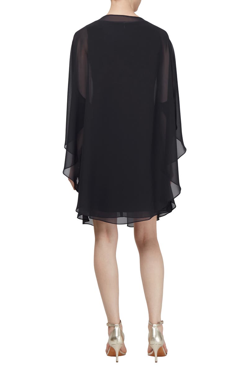 SL FASHIONS Two-Piece Cape Cocktail Dress, Alternate, color, Black