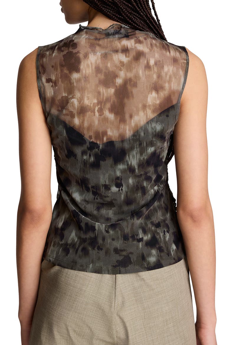 Mock Neck Draped Mesh Top, Alternate, color, TURTLE GREEN MULTI