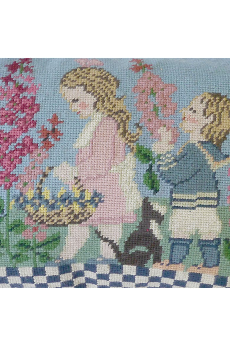 Summer Children Needlepoint Accent Throw Pillow, Alternate, color, Pink