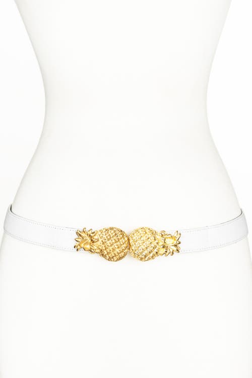 Raina Belts Pineapple Buckle Leather Belt In White