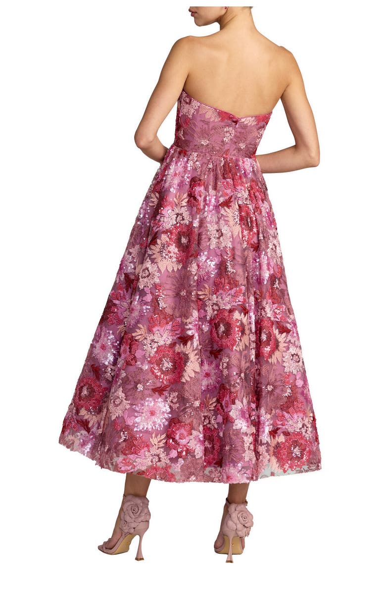 Mac Duggal Sequin Mesh Strapless Midi Dress With Pockets, Alternate, color, Pink Multi