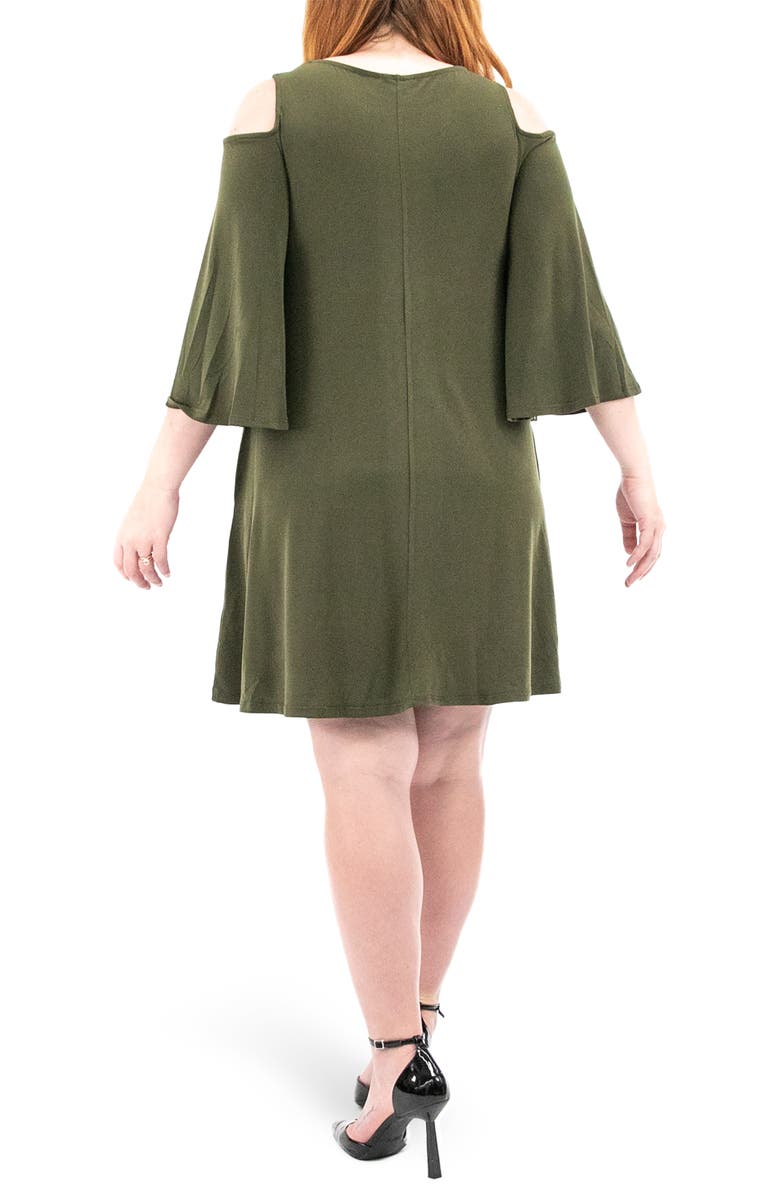 Nina Leonard Shoulder Cutout Dress, Alternate, color, Olive