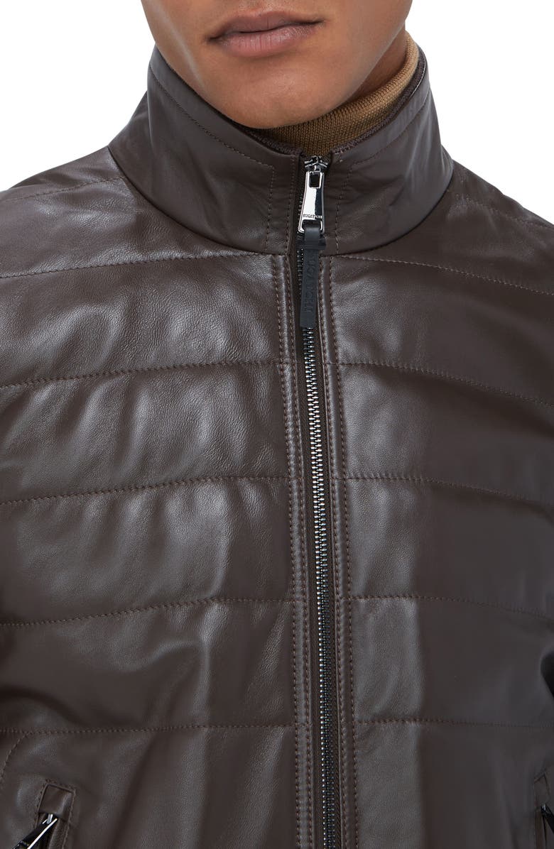 Bugatchi Mixed Media Bomber Jacket, Alternate, color, Truffle