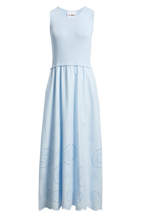 Mixed Media Eyelet Detail Maxi Dress