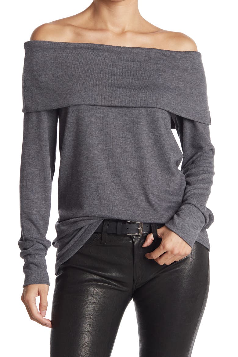 Popover Off-the-Shoulder Sweater, Main, color, CHARCOAL