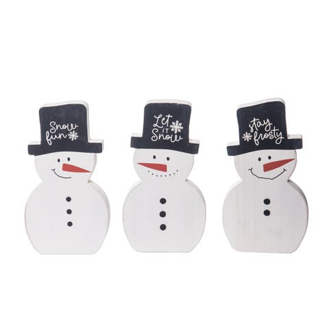Wood Multicolor Christmas Happy Snowman Table Decoration Set