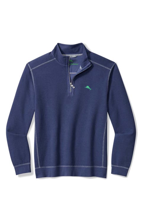 Montego Bay Textured Cotton & Lyocell Half Zip Pullover