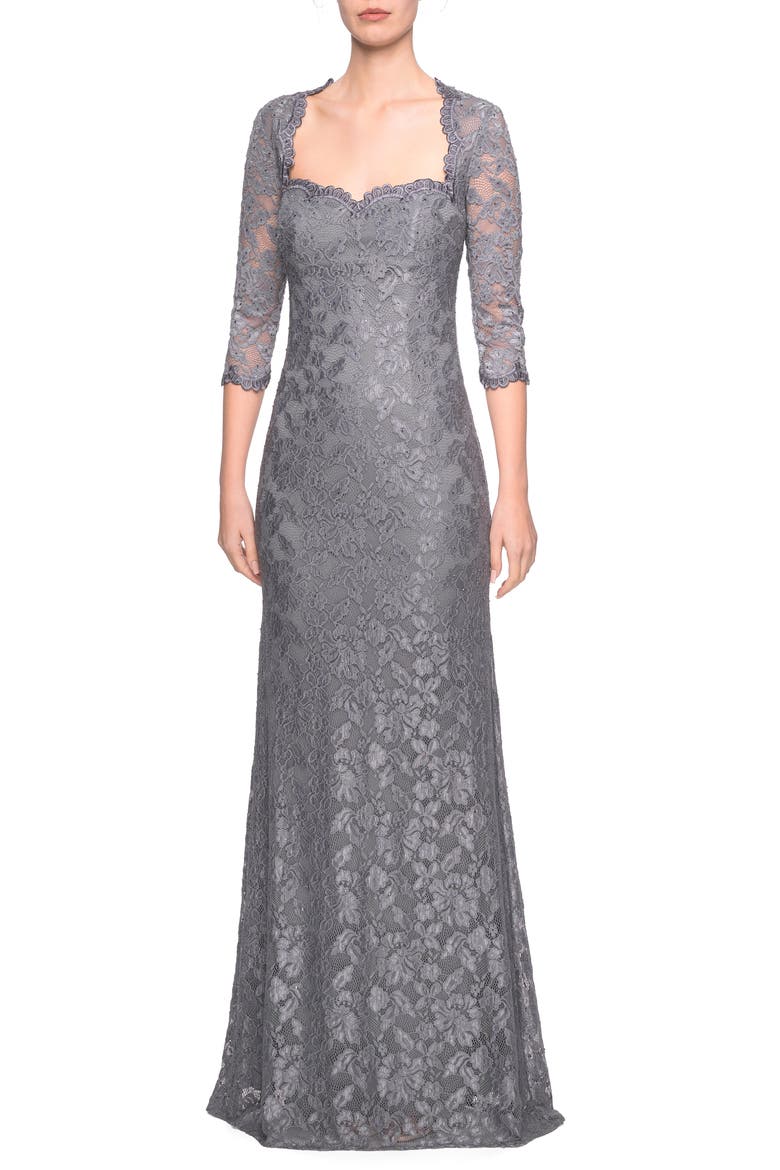 Long Lace Gown with Sweetheart Neckline, Main, color, PLATINUM