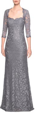 La Femme Long Lace Gown with Sweetheart Neckline