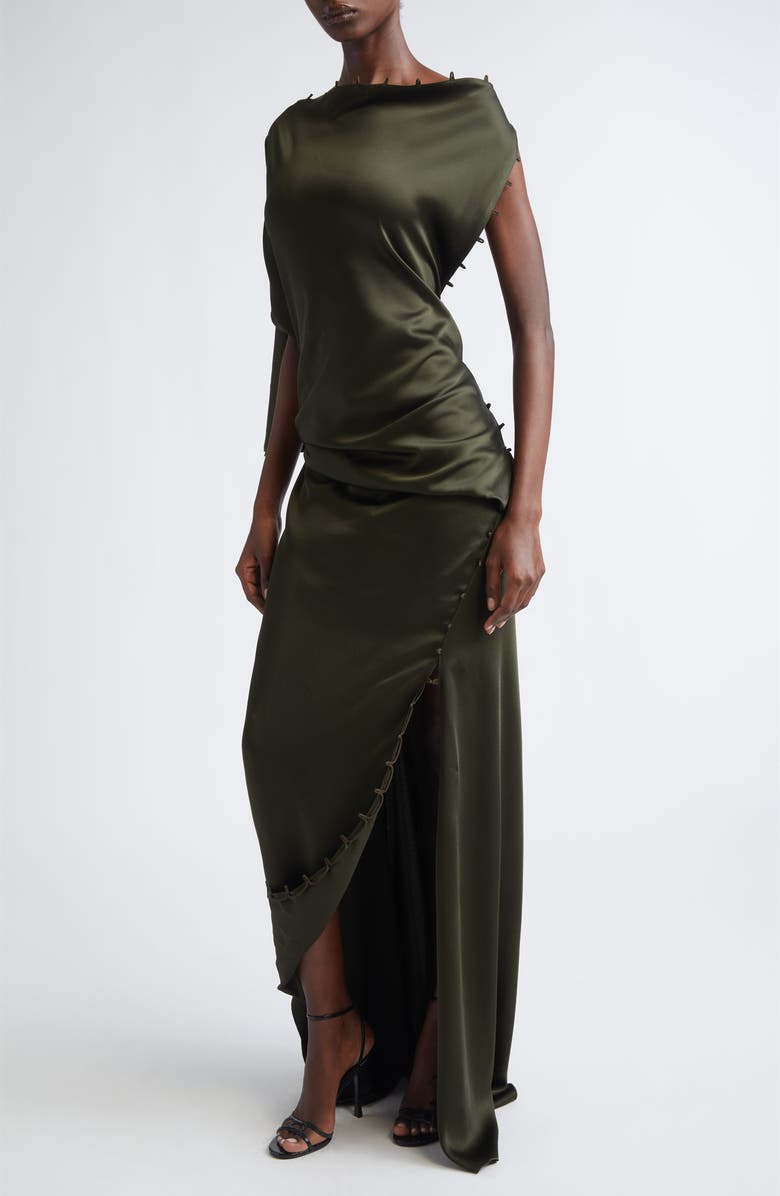 Victoria Beckham Rouleaux Trim Draped Satin Gown, Alternate, color, Dark Olive