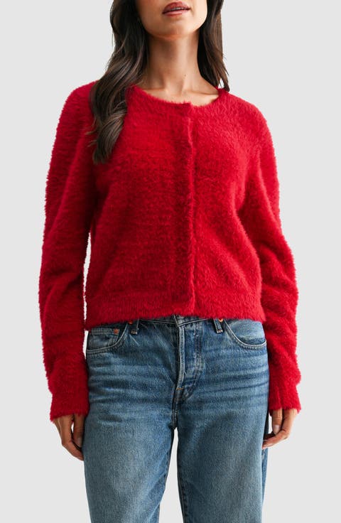 Fuzzy Crewneck Cardigan