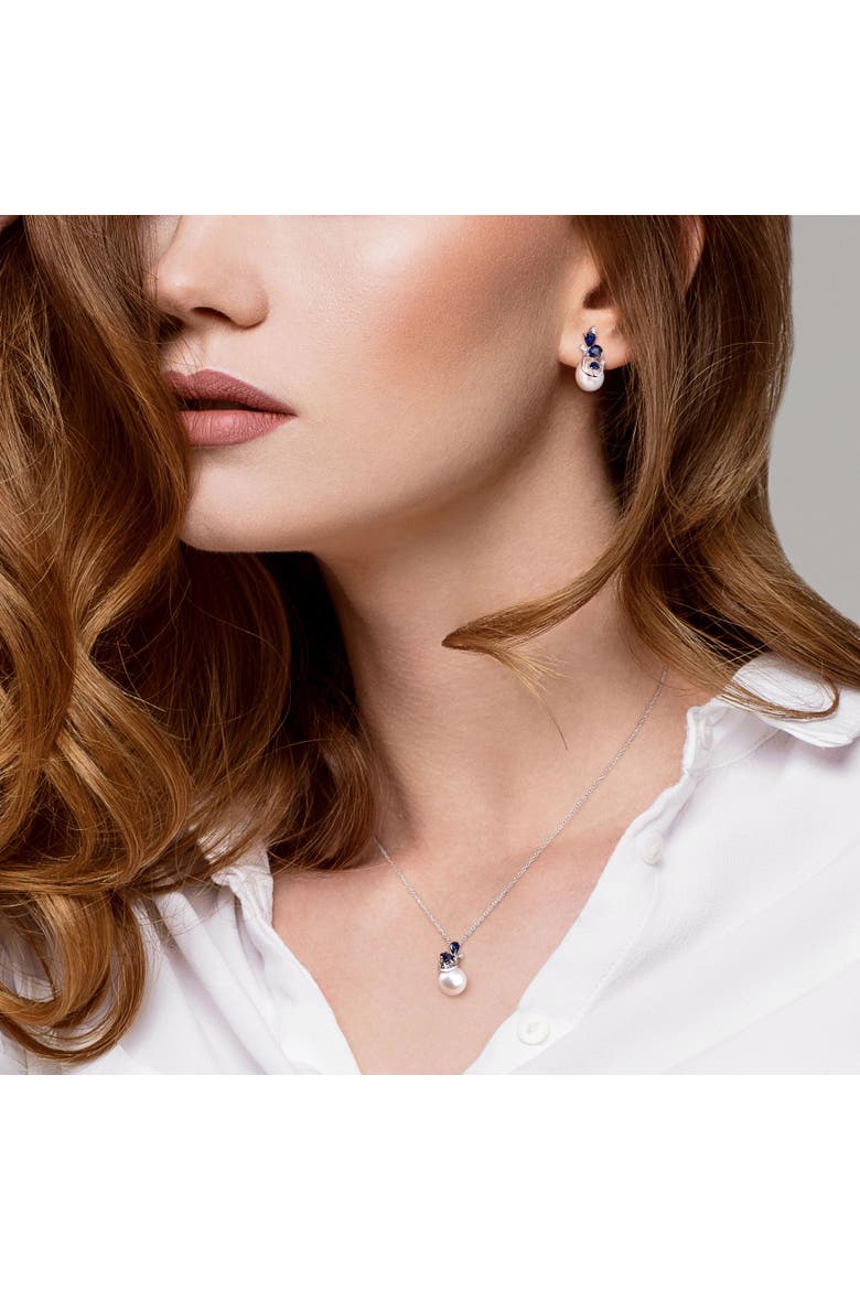 2-Piece Set Pearl Sapphire Necklace & Earrings 10k, Alternate, color, Freshwater Pearl