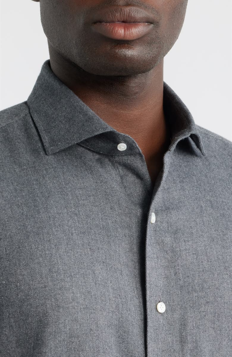 Peter Millar Brixen Tailored Fit Italian Cotton Blend Flannel Button-Up Shirt, Alternate, color, Iridium