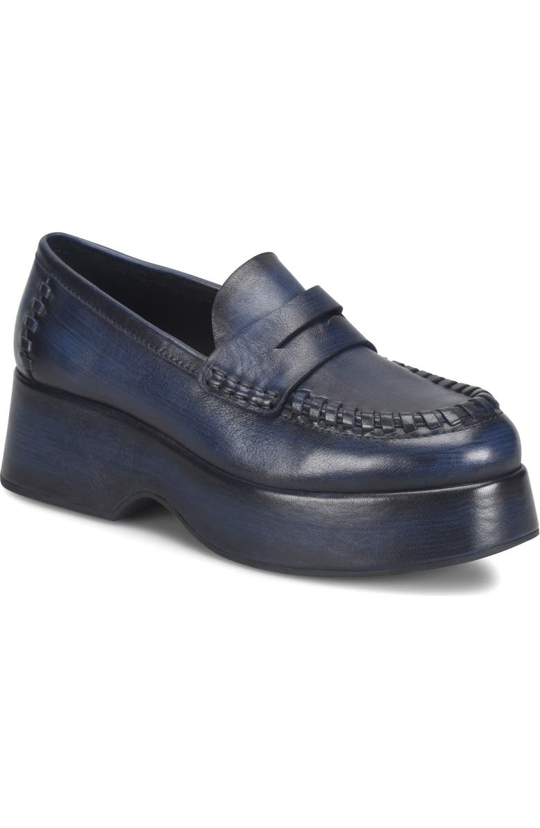 Kork-Ease<sup>®</sup> Pixie Platform Penny Loafer, Main, color, Navy Leather