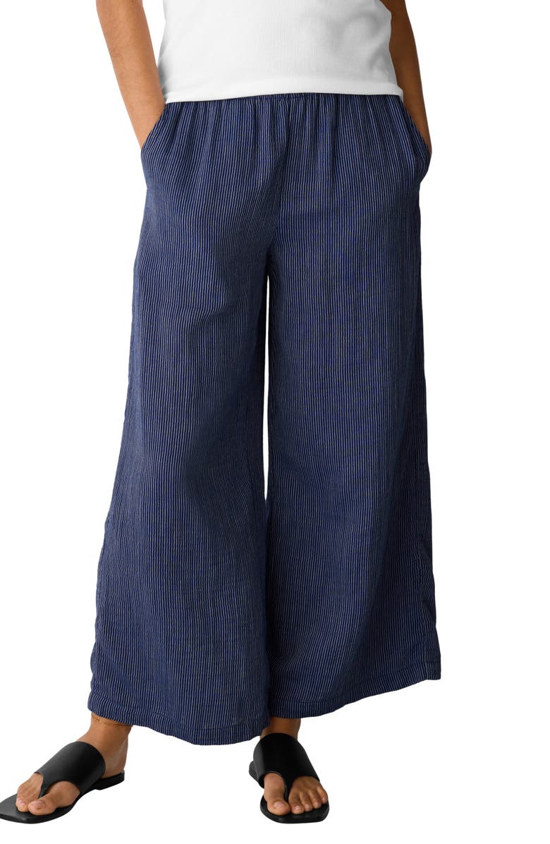 Eileen Fisher Stripe Wide Leg Ankle Pants, Main, color, Deep Dive