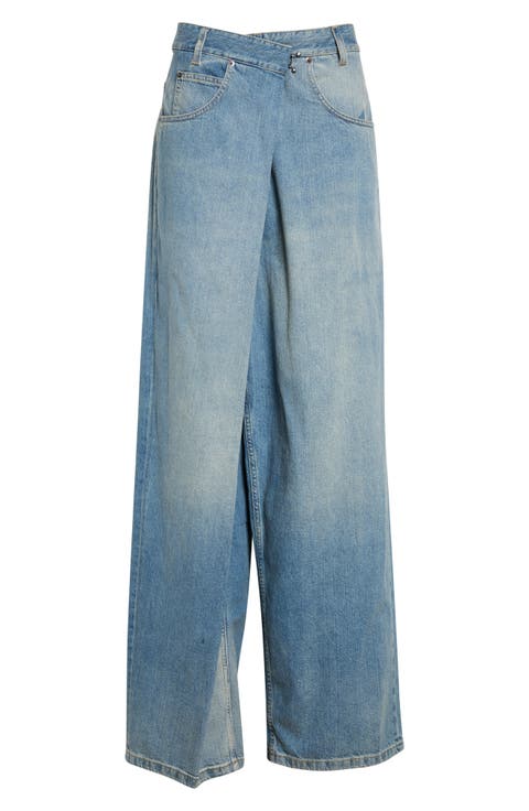 Wrap Front Denim Wide Leg Jeans