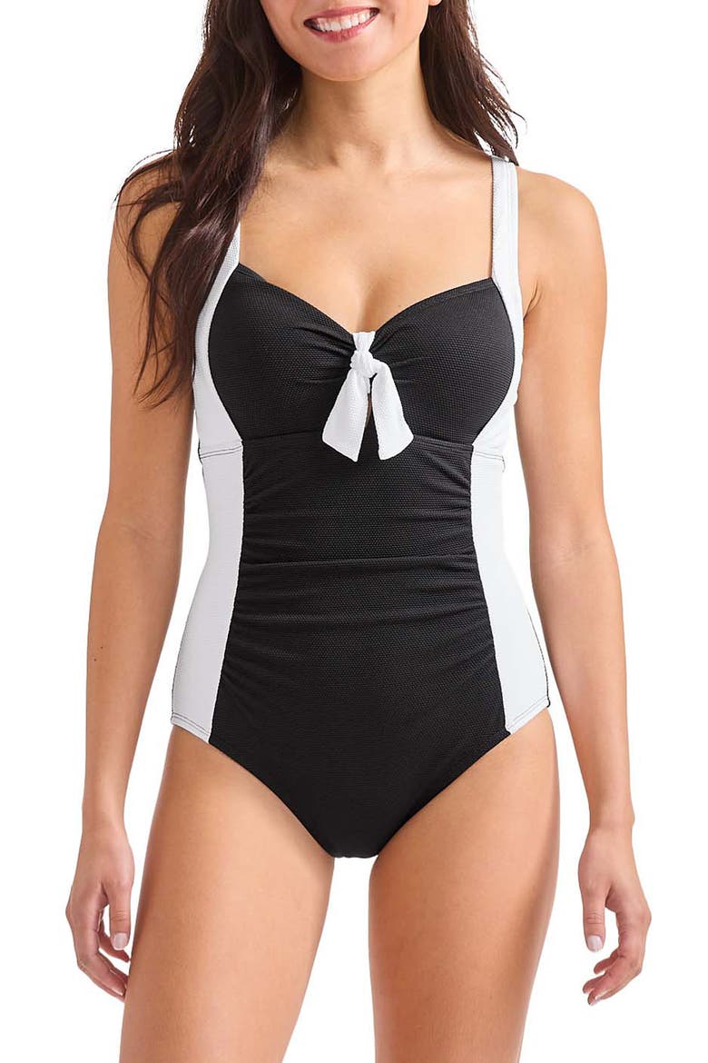 Island Cays Colorblock One-Piece Swimsuit, Main, color, WHITE