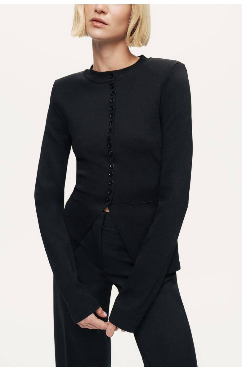 Nocturne Sculpted Button-Front Knit Top, Alternate, color, Black