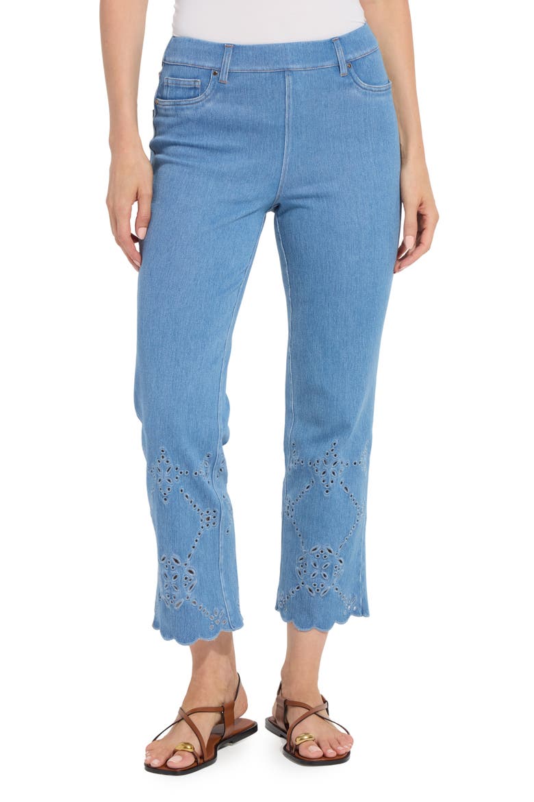 Billie Eyelet Pull-On High Waist Crop Straight Leg Jeans, Main, color, BLEACHED BLUE
