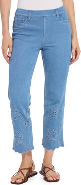 Lysse Billie Eyelet Pull-On High Waist Crop Straight Leg Jeans