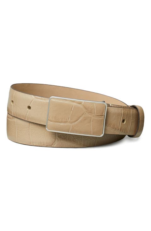 Croc Embossed Leather Plate Belt