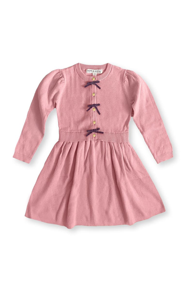 Hope & Henry Kids' Organic Button Front Bow Detail Sweater Dress, Main, color, Rose