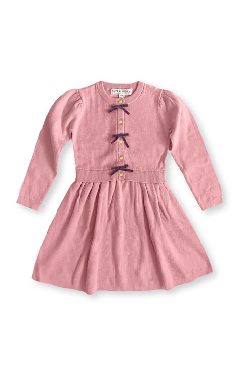Kids' Organic Button Front Bow Detail Sweater Dress (Toddler, Little Kid and Big Kid)