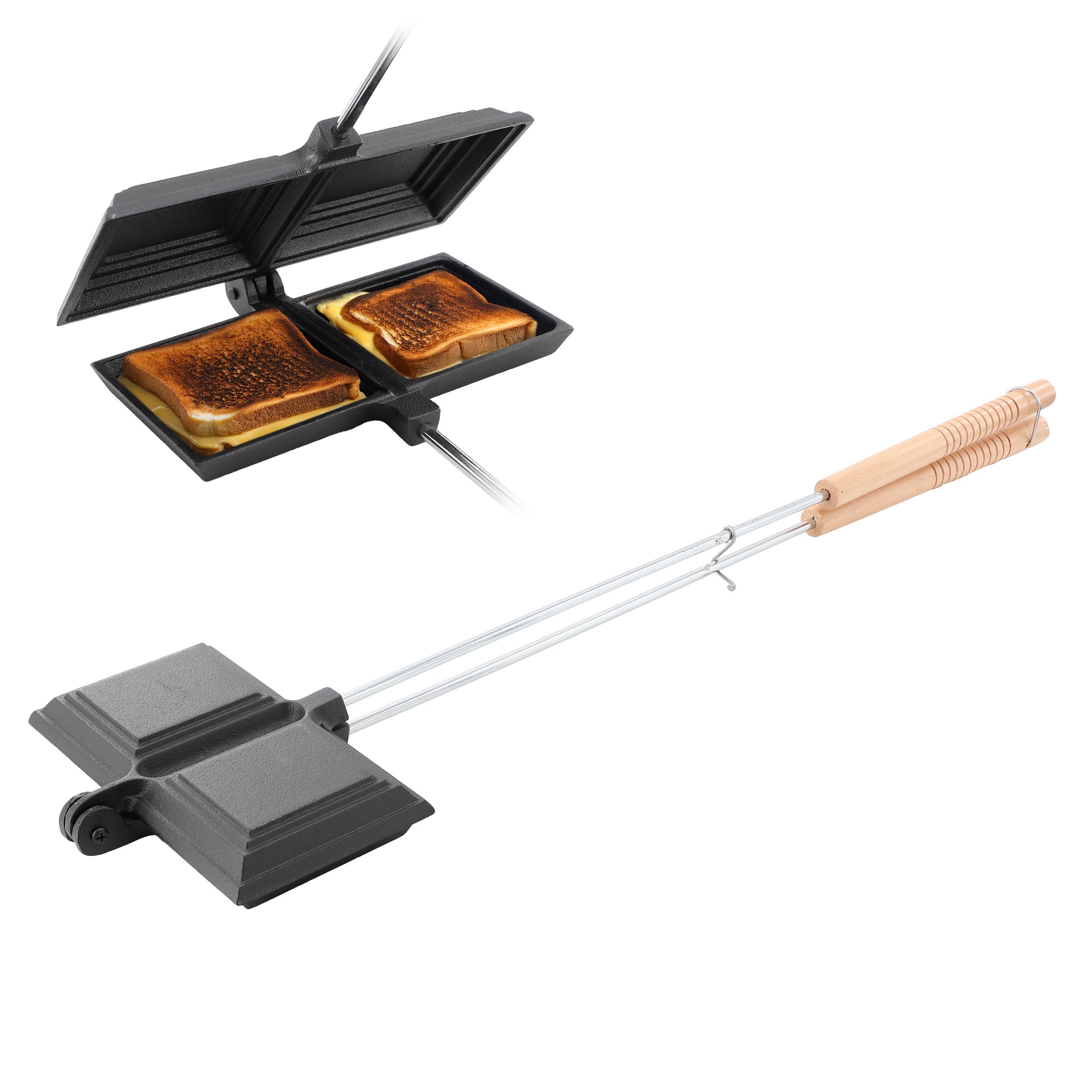 Megachef 8.26 Inch Cast Iron Pie Iron Outdoor/camping Cookware With Long Handle In Black