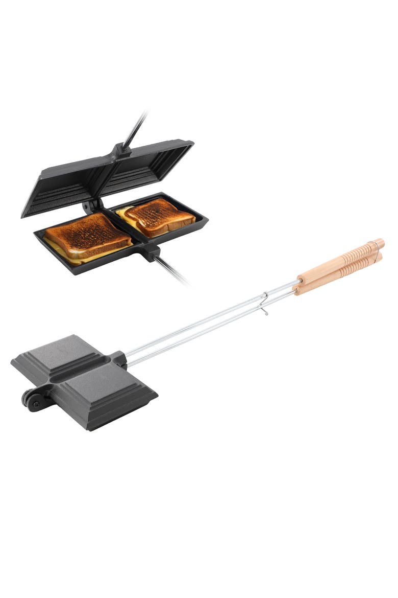 8.26 Inch Cast Iron Pie Iron Outdoor/Camping Cookware with Long Handle, Main, color, Black