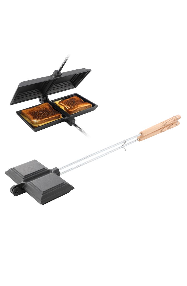 Megachef 8.26 Inch Cast Iron Pie Iron Outdoor/Camping Cookware with Long Handle, Main, color, Black