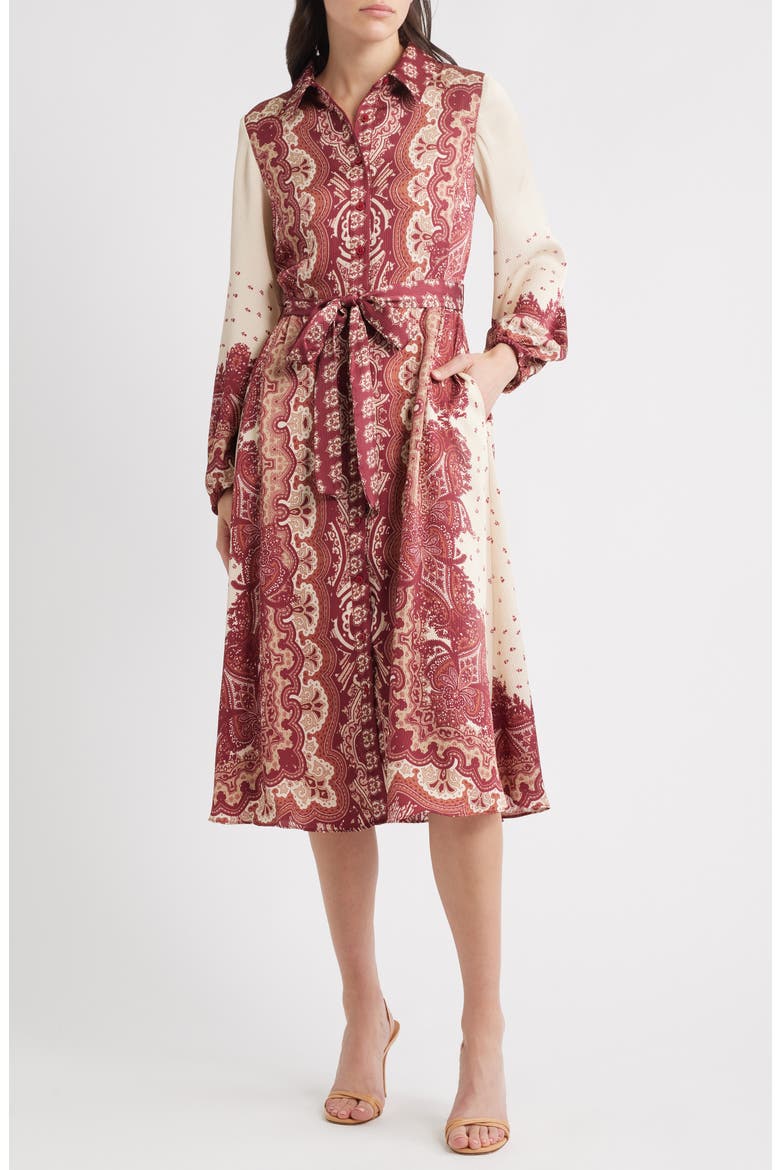 Placed Print Long Sleeve Shirtdress, Main, color, RED IVORY