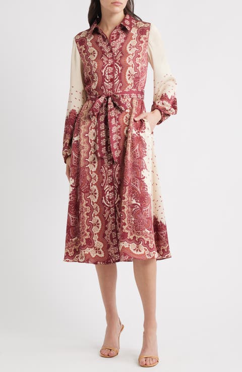 Placed Print Long Sleeve Shirtdress