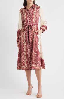 Julia Jordan Placed Print Long Sleeve Shirtdress