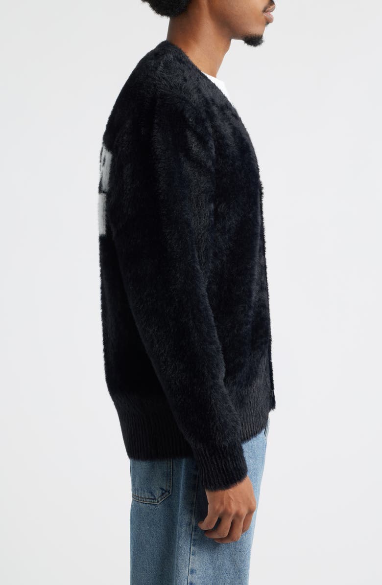 BOILER ROOM Hairy Faux Fur Cardigan, Alternate, color, Black