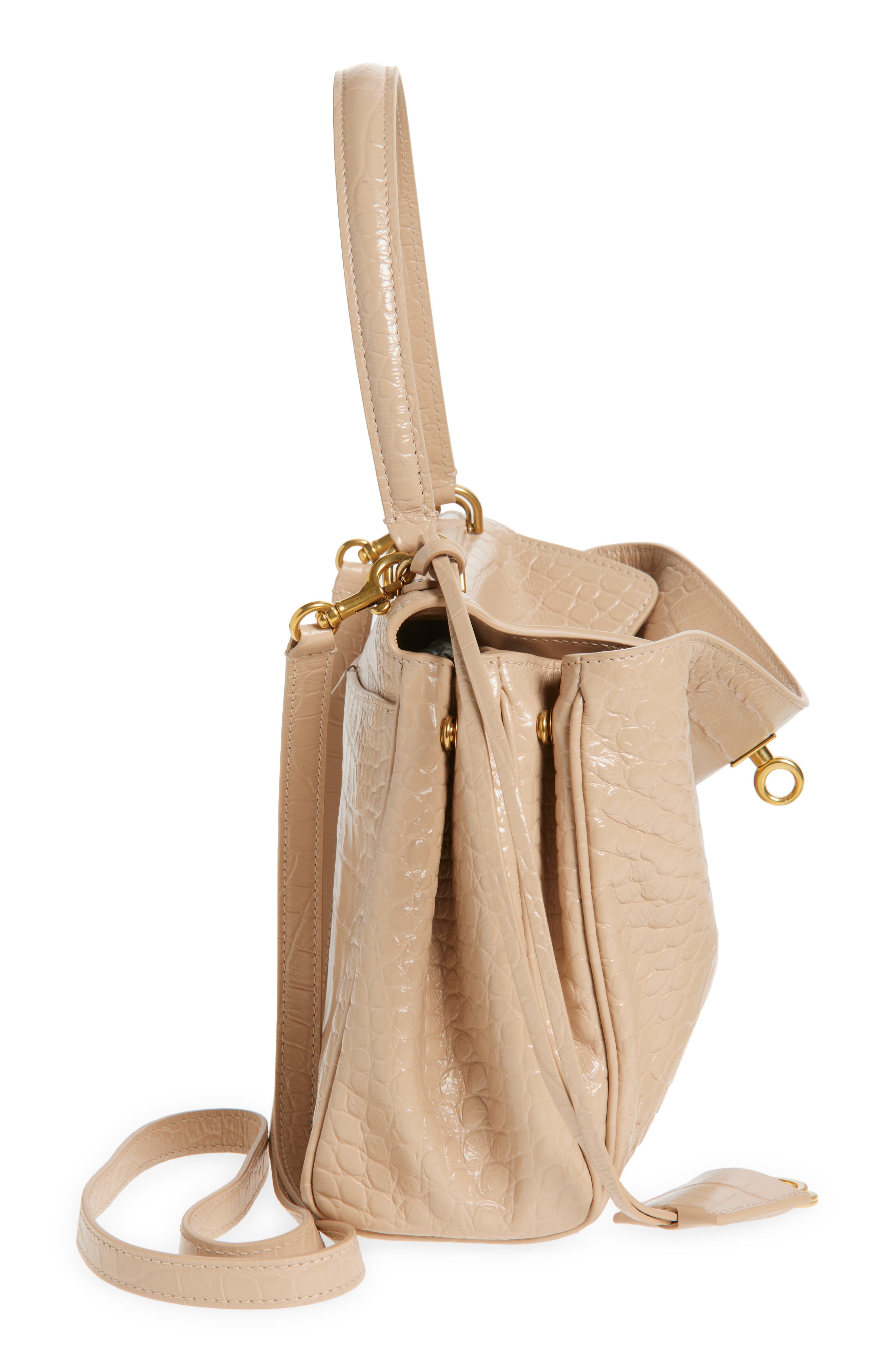 Small Rodeo Croc Embossed Leather Top Handle Bag, Alternate, color, BEIGE