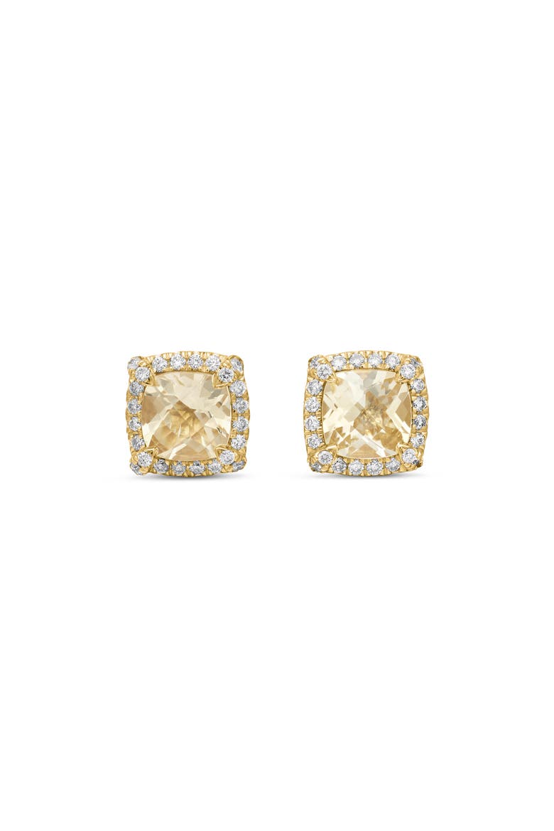 Petite Chatelaine® Pavé Bezel Stud Earrings in 18k Gold, Main, color, CHAMPAGNE CITRINE