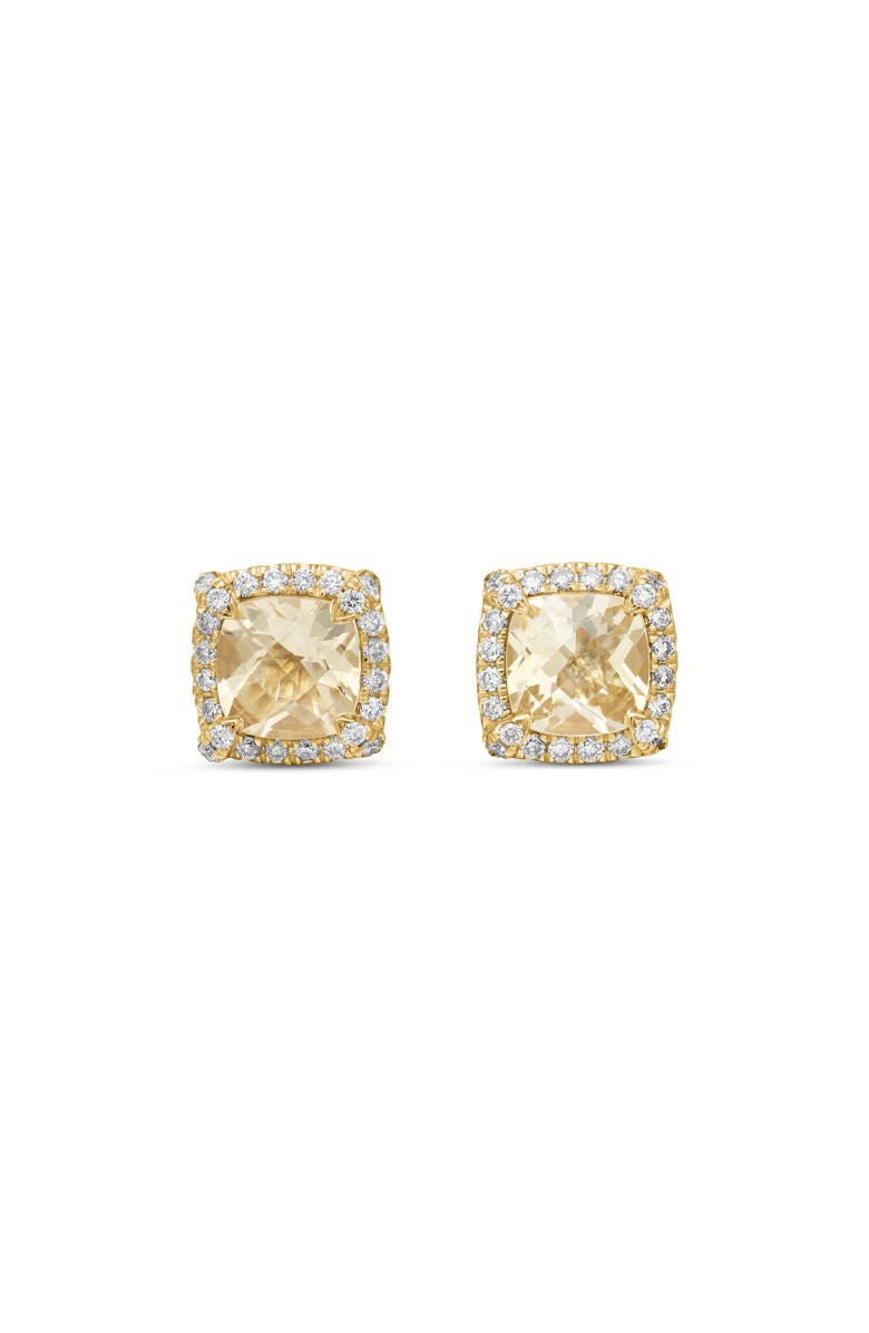 David Yurman Petite Chatelaine<sup>®</sup> Pavé Bezel Stud Earrings in 18k Gold, Main, color, Champagne Citrine