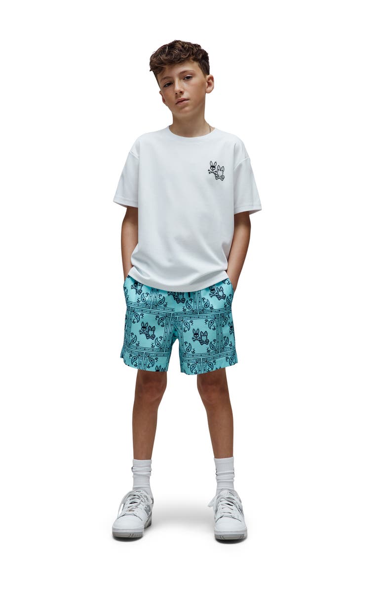 Psycho Bunny Kids' Luke Paisley Print Swim Trunks, Alternate, color, Antigua Sand