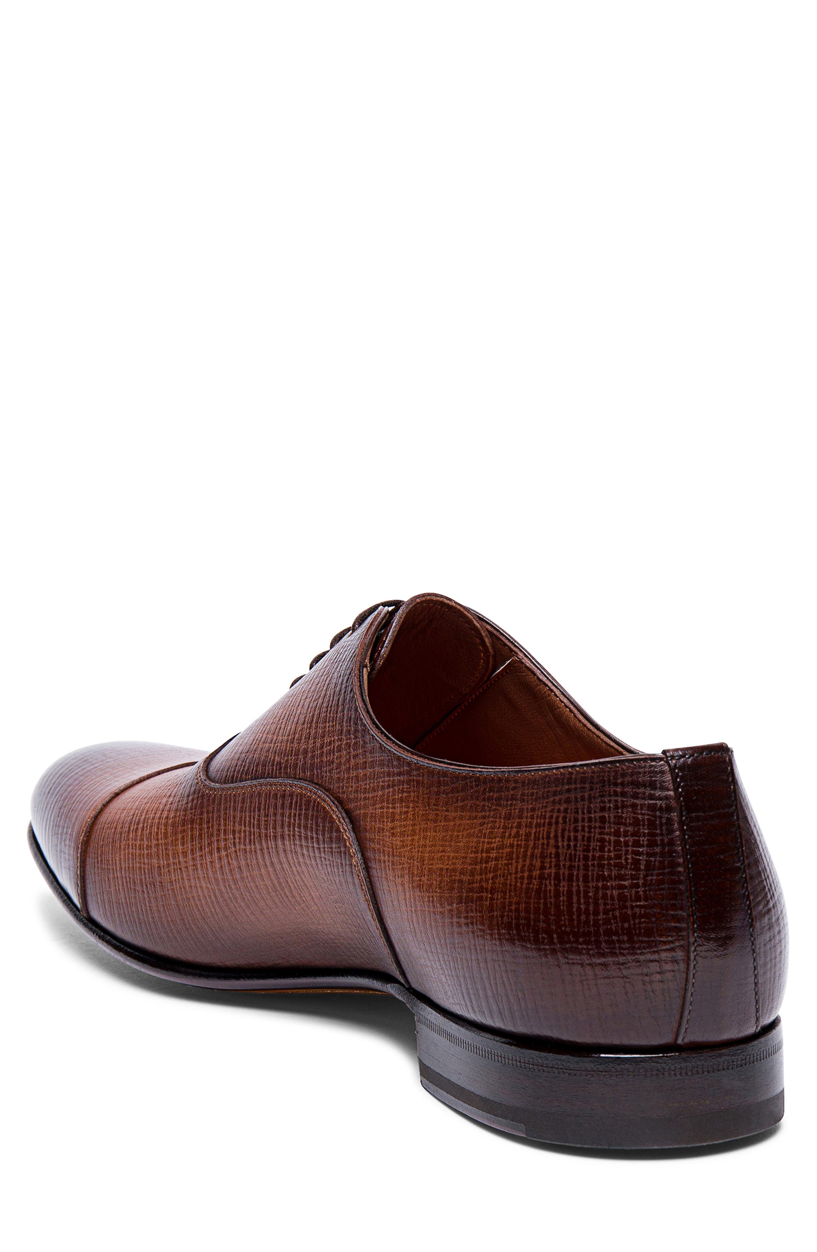 Santoni Darian Textured Cap Toe Oxford, Alternate, color, Brown