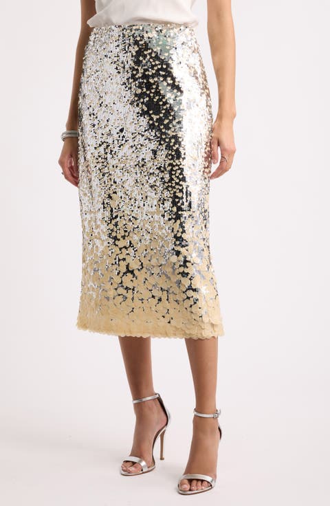 Sequin Column Midi Skirt