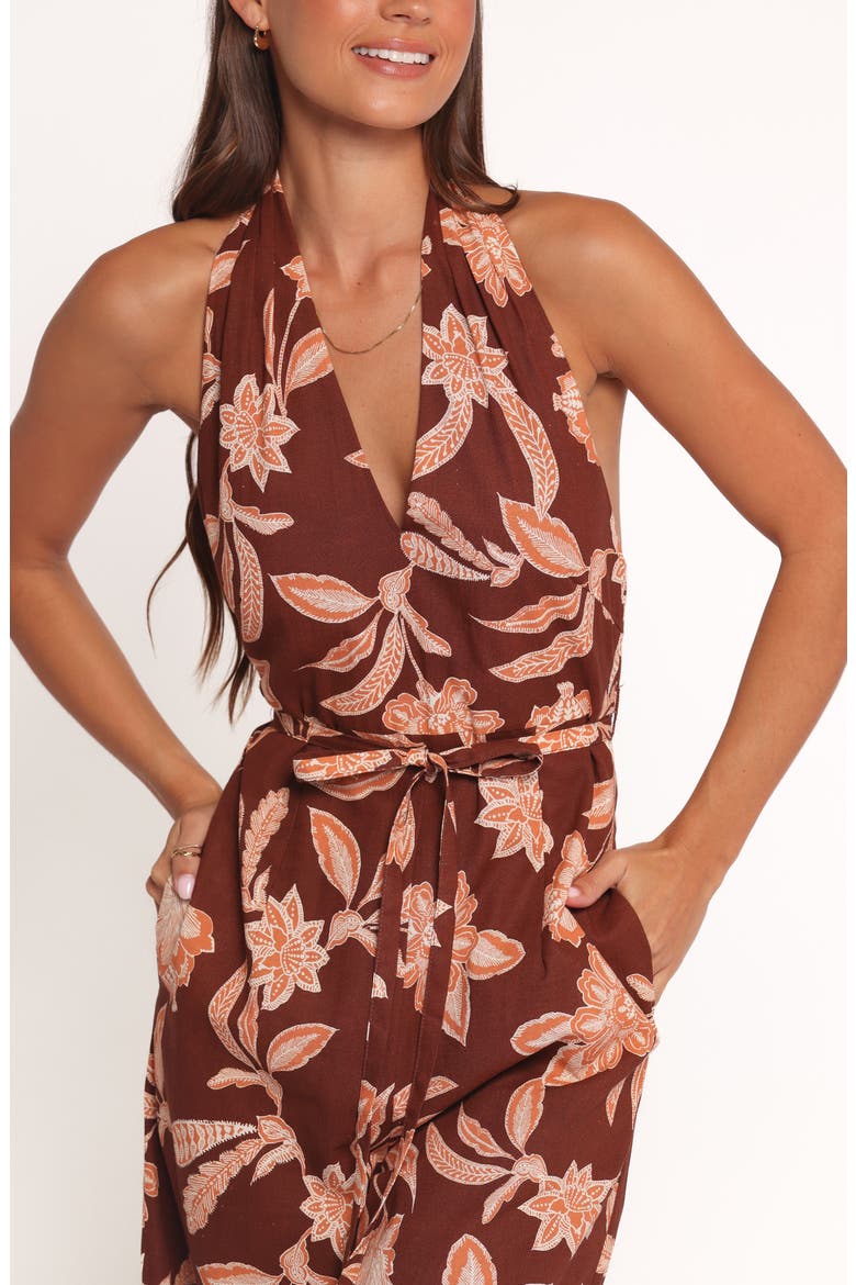 Kehlani Floral Halter Neck Wide Leg Cotton Blend Jumpsuit, Alternate, color, ORANGE FLORAL