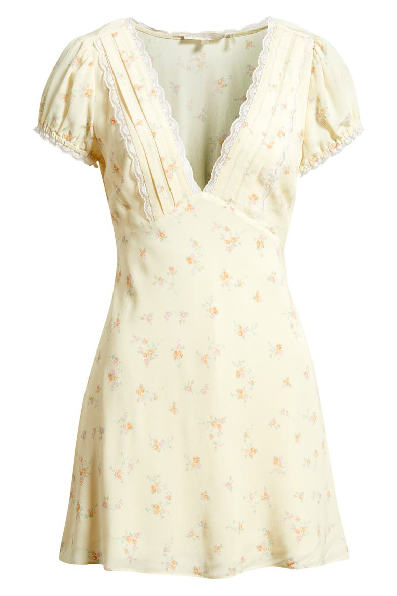 Yasmin Floral Plunge Neck Minidress, Alternate, color, LEMON HAZE