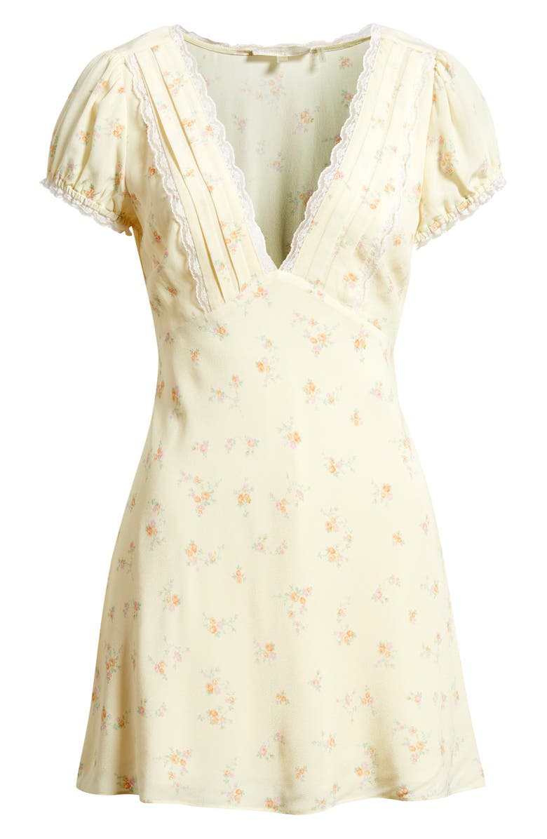 LoveShackFancy Yasmin Floral Plunge Neck Minidress, Alternate, color, Lemon Haze