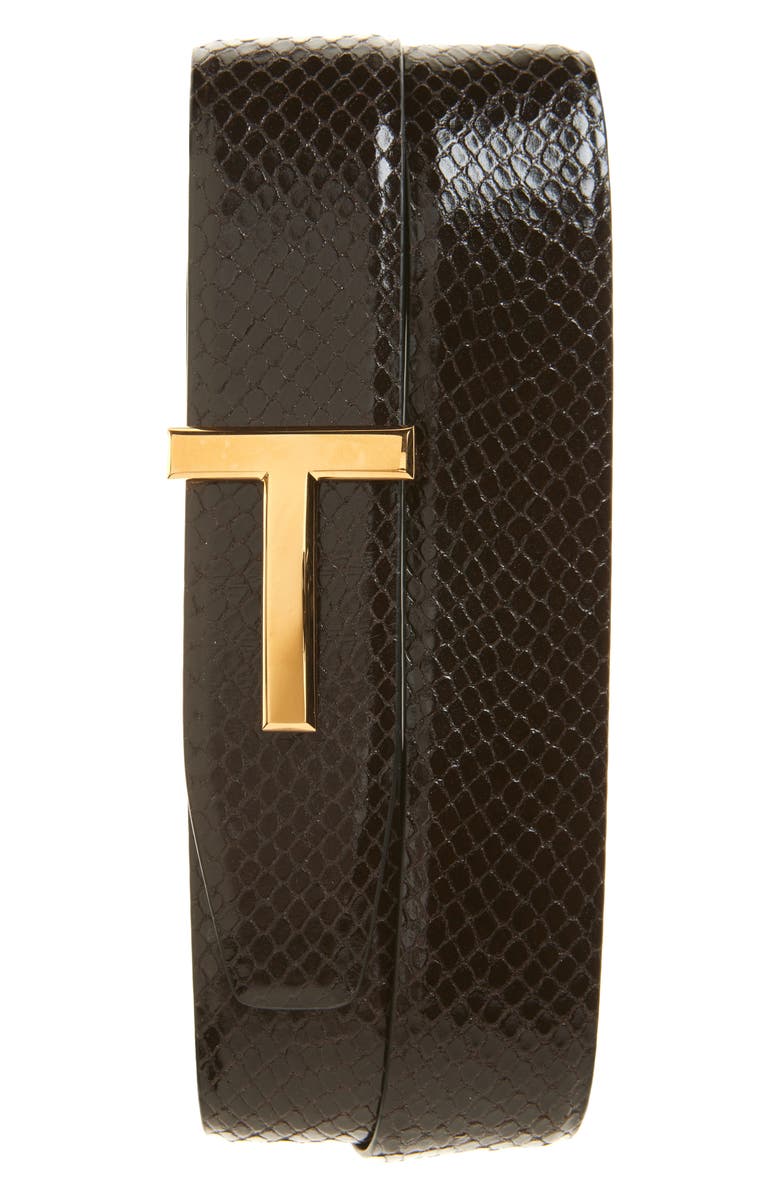 TOM FORD T Icon Reversible Python Embossed Leather Belt, Main, color, 1B011 Ebony