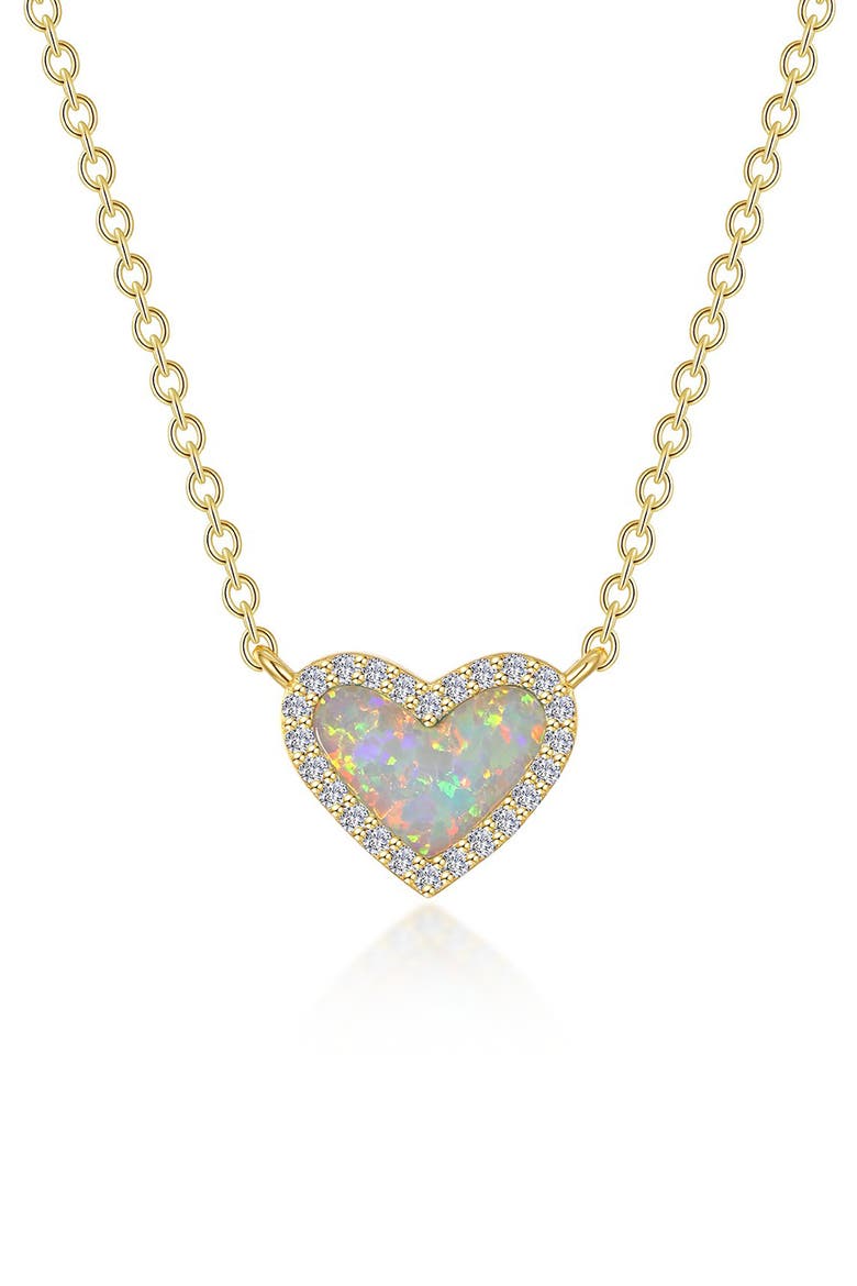 Simulated Opal & Simulated Diamond Heart Pendant Necklace, Main, color, WHITE