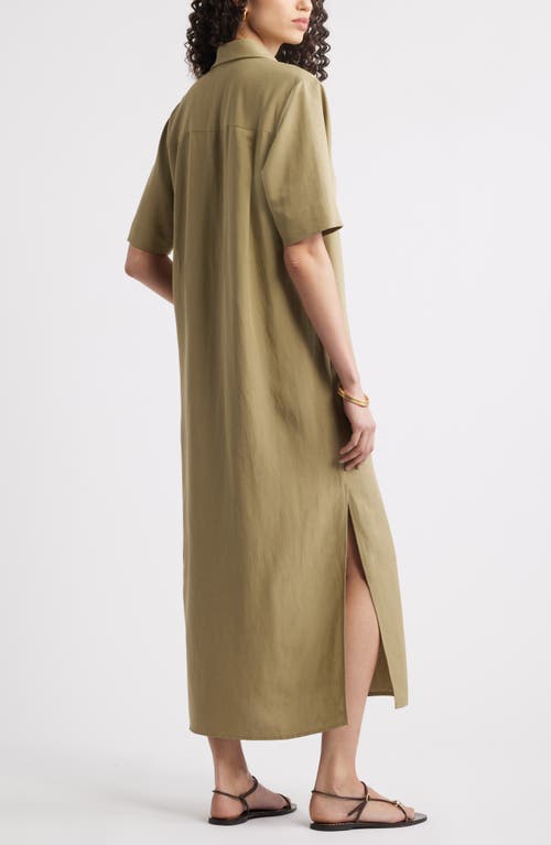 Nordstrom Button Front Shirtdress In Olive Covert