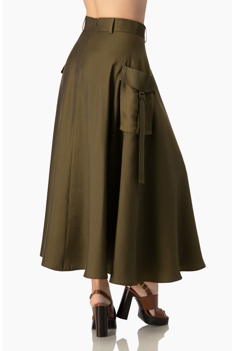 Cargo A-Line, High-Waist Pocket Midi Skirt in Structured Twill, Alternate, color, Olive Green