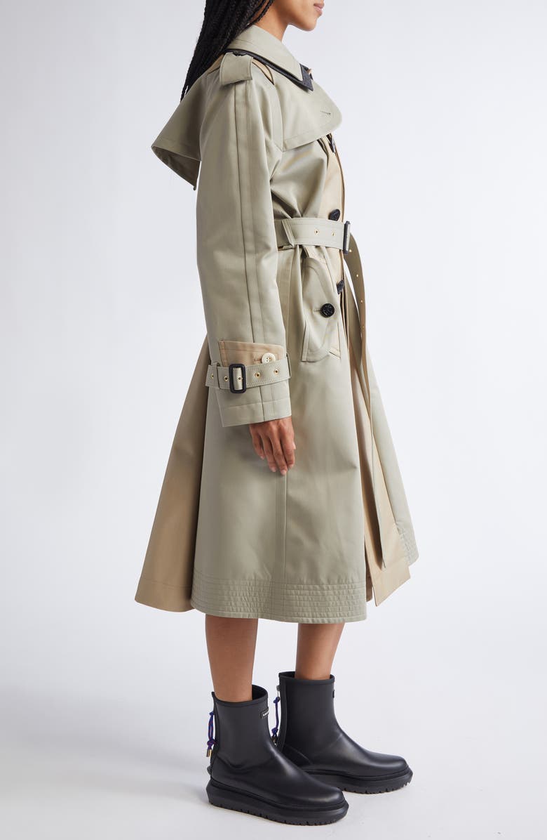 Sacai Cotton Gabardine Trench Coat, Alternate, color, Light Khaki/ Beige