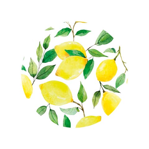 Davanti By Casa Round Vinyl Placemat, 15" Diameter, Watercolor Lemon Print