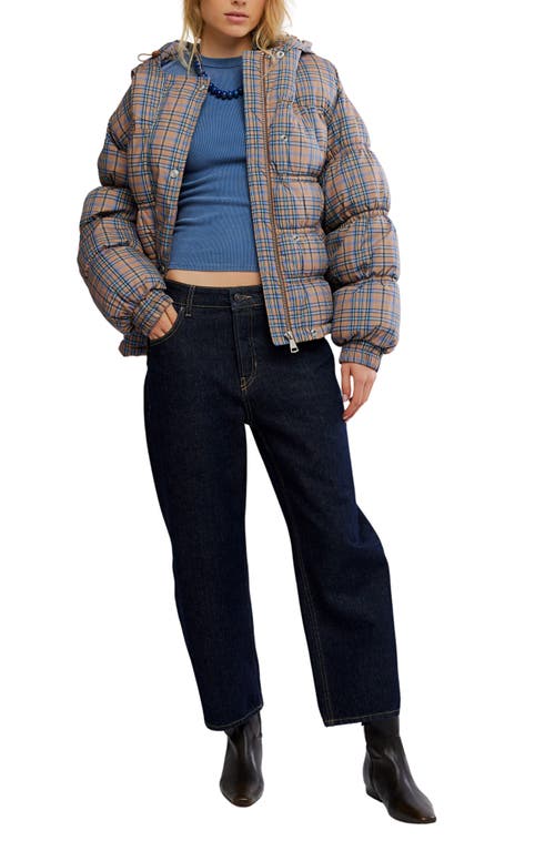 Free People Party Of One Plaid Water Resistant Hooded Puffer Jacket In Blue